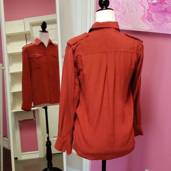 DKNY💕 Orange 100% Silk Shirt Blouse Top - Picture 3 of 9